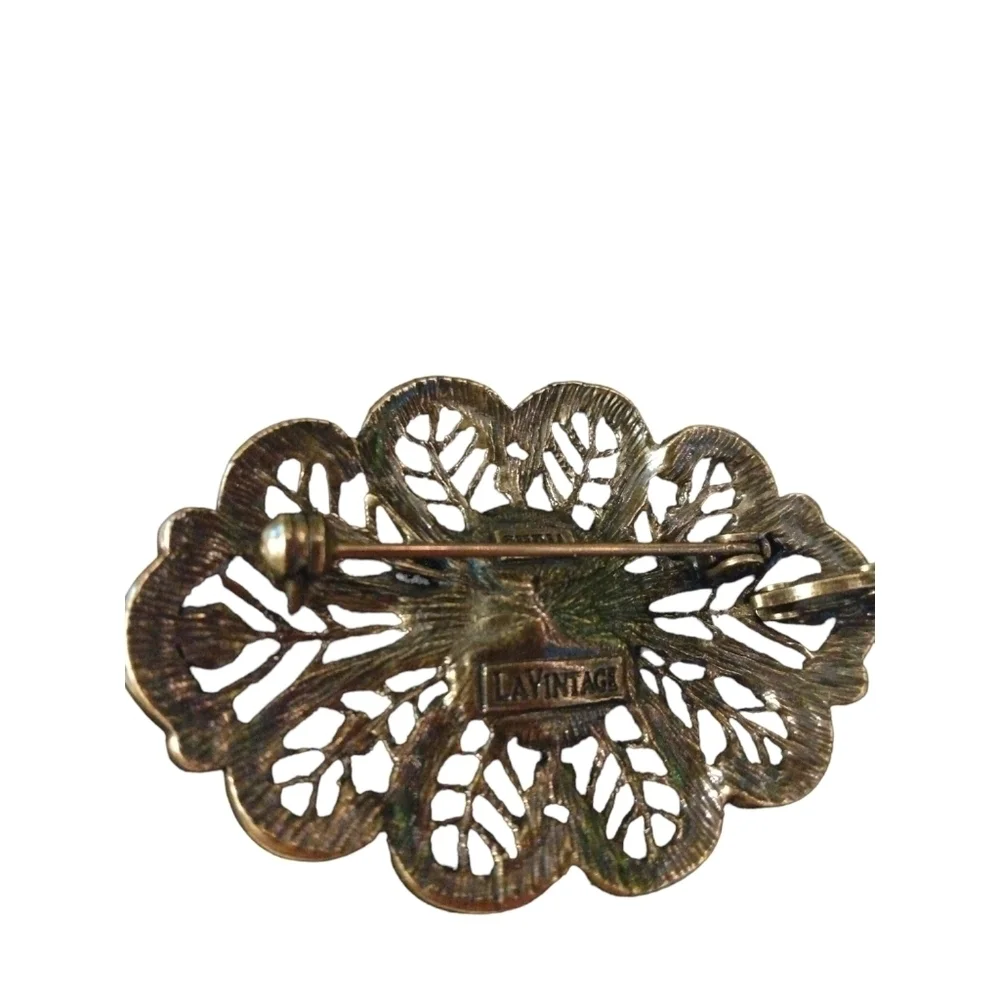 La Vintage' European Crystals Brooch Polished Antique Bronze Finish Petal Design